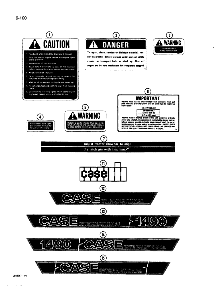 Схема запчастей Case IH 1490 - (9-100) - DECALS / IDENTIFICATION DECALS (03) - CHASSIS/MOUNTED EQUIPMENT