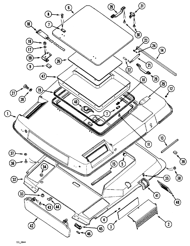 Схема запчастей Case IH 4240 - (9-044) - CAB, ROOF FRAME (09) - CHASSIS/ATTACHMENTS