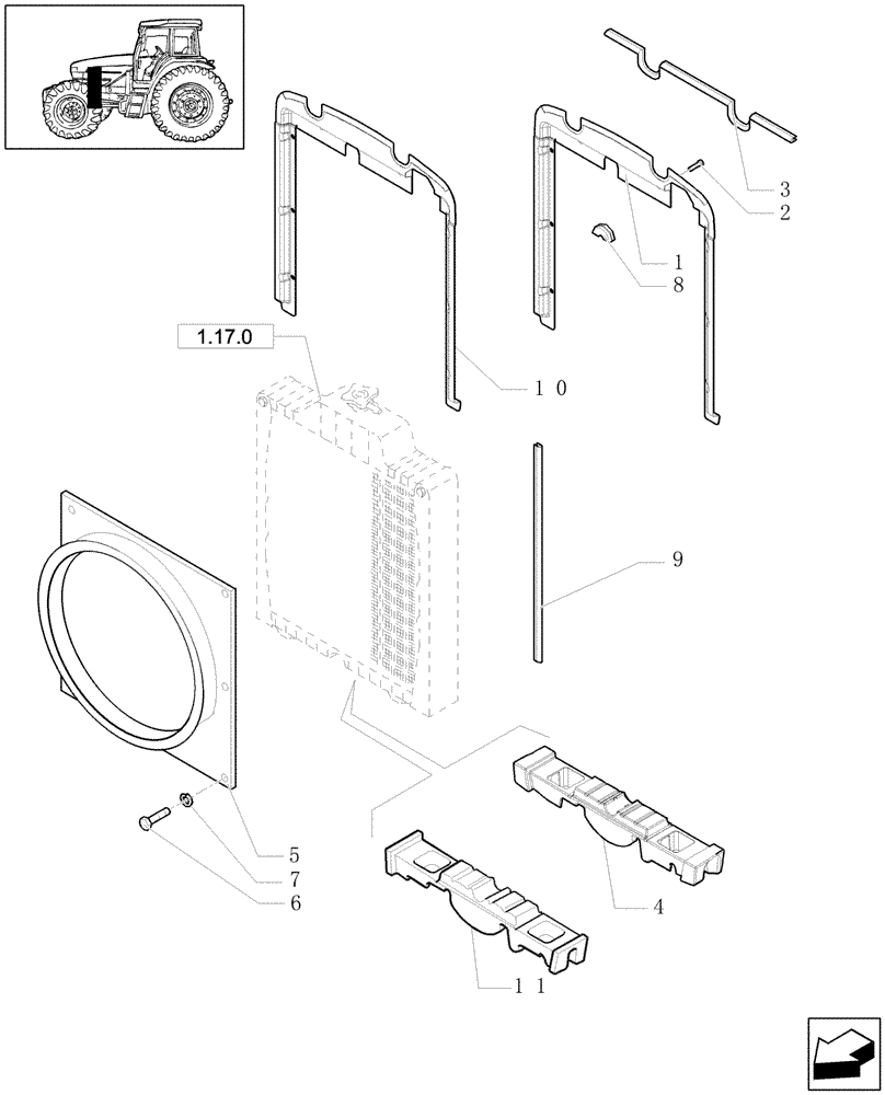 Схема запчастей Case IH JX1080U - (1.17.5) - RADIATOR PROTECTIVE SEALS - CONVEYOR, GUARDS (02) - ENGINE EQUIPMENT