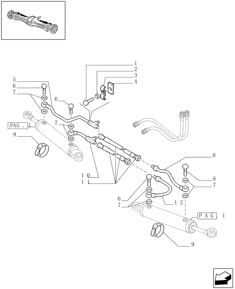 Схема запчастей Case IH JX90 - (1.40.4/12[02]) - (VAR.540) CLASS 2 FRONT AXLE WITH 2ND STEERING CYLYNDER (4OKHPH) - POWER STEERING CYLINDER AND PIPES (04) - FRONT AXLE & STEERING