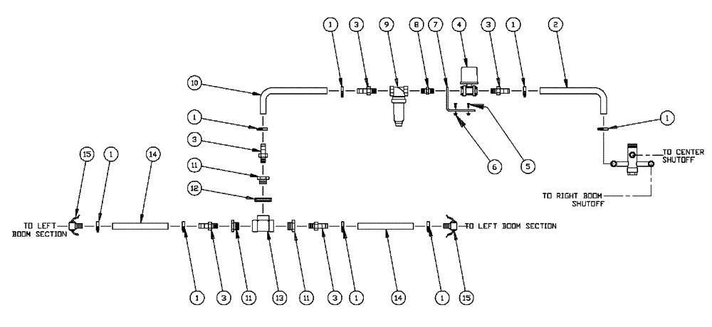 Схема запчастей Case IH PATRIOT 150 - (09-030) - 75 3-BOOM SHUTOFF - RAVEN/MID-TECH LH BOOM Liquid Plumbing