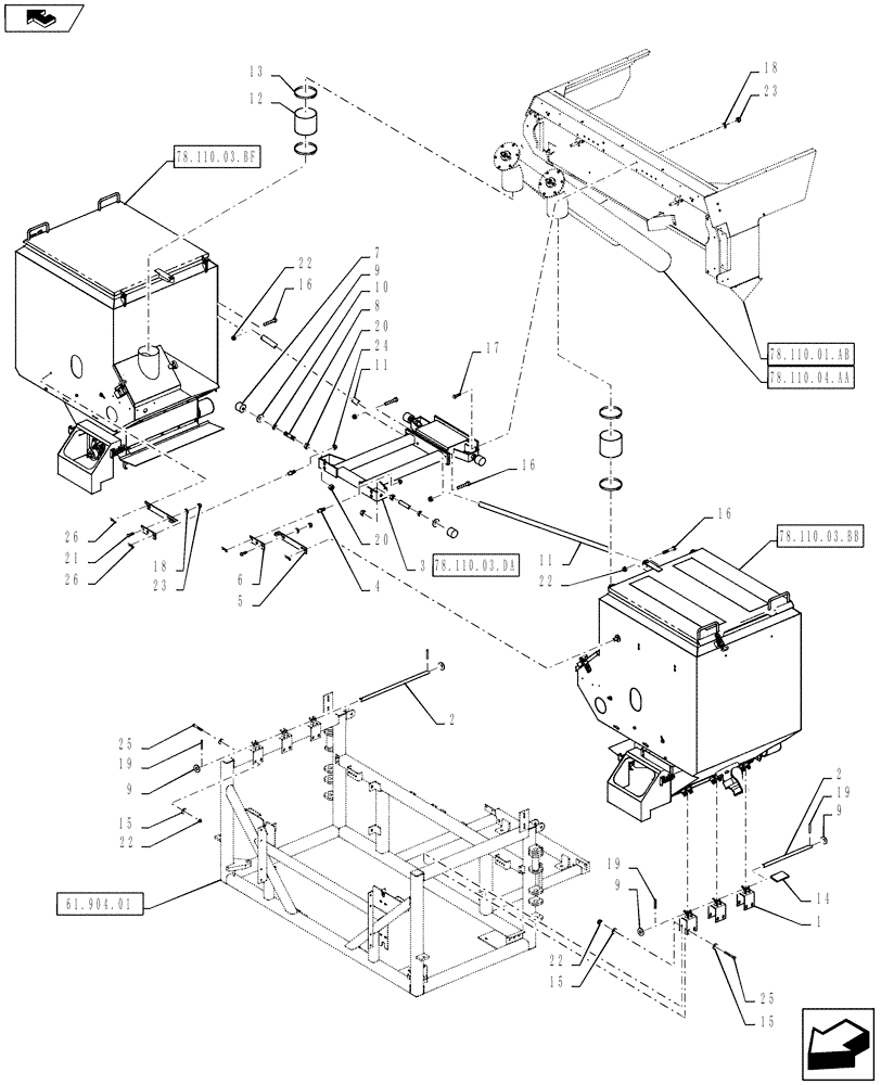 Схема запчастей Case IH 810 - (78.110.03.BA) - DOUBLE BIN MOUNTING, WITH AUGER, 50 CUBIC FEET (78) - SPRAYING