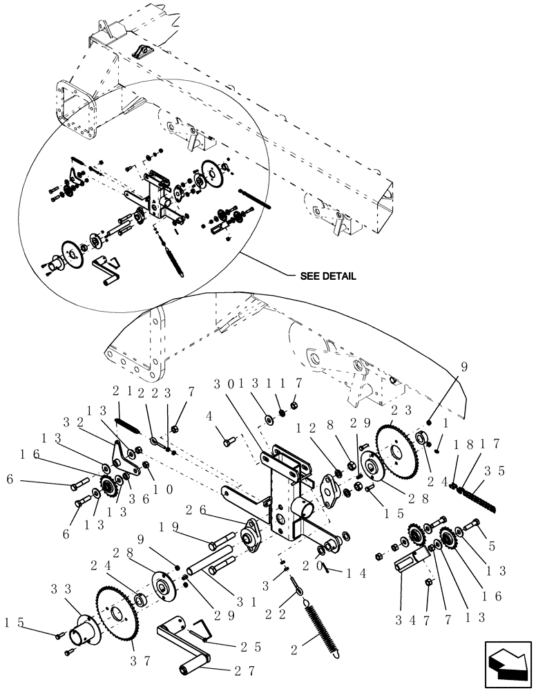 Схема запчастей Case IH 3380 - (75.100.14) - MECHANICAL DRIVE - ON FRAME - HANDCRANK/IDLERS (75) - SOIL PREPARATION