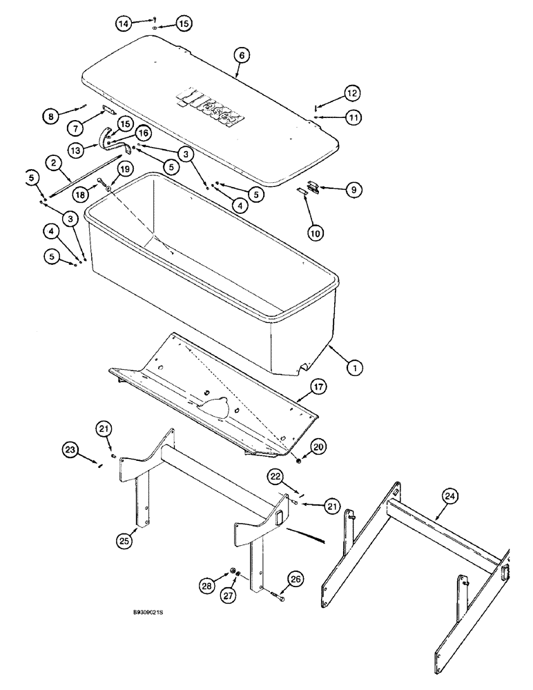 Схема запчастей Case IH 955 - (9F-066) - DRY FERTILIZER HOPPER AND MOUNTING, CENTER FRAME - 12 ROW (09) - CHASSIS/ATTACHMENTS