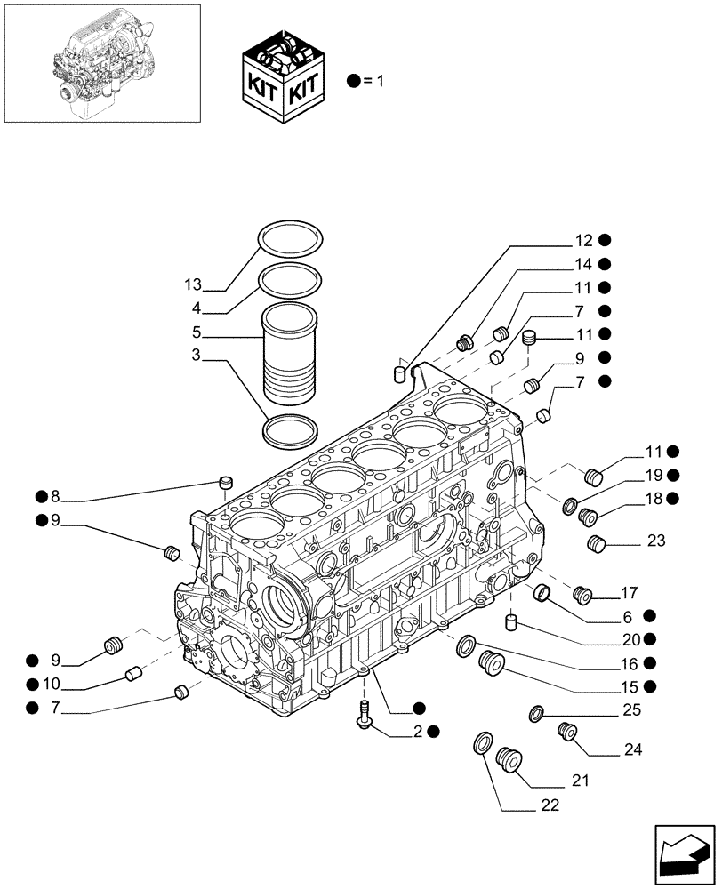 Схема запчастей Case IH 8120 - (10.001.04[02]) - CYLINDER BLOCK & RELATED PARTS - 8120/8120(LA) (10) - ENGINE