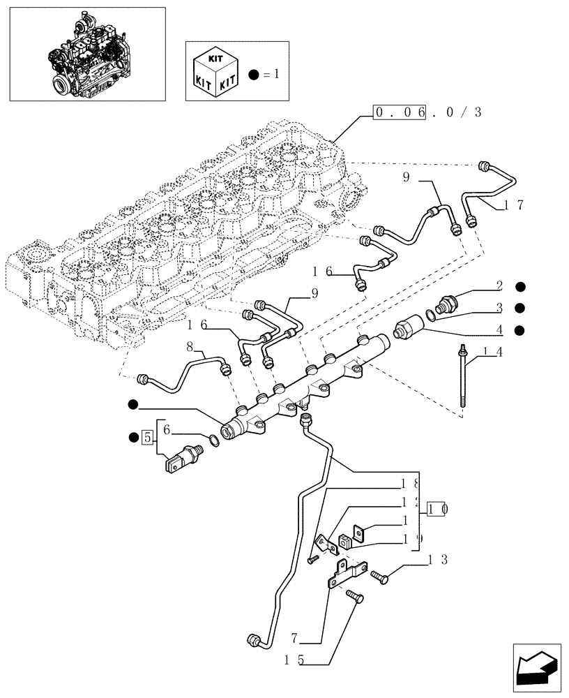 Схема запчастей Case IH MXU125 - (0.14.9/03) - INJECTION EQUIPMENT - PIPING (01) - ENGINE