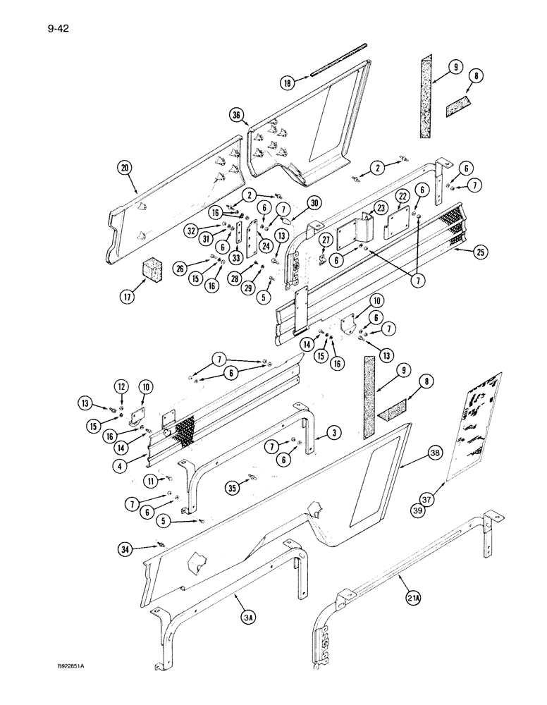 Схема запчастей Case IH 7150 - (9-042) - HOOD, LOWER SIDE PANELS AND SCREENS, 1348331C4 RIGHT PANEL (09) - CHASSIS/ATTACHMENTS