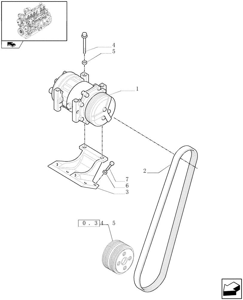 Схема запчастей Case IH FARMALL 90 - (0.88.0[01]) - AIR CONDITIONING UNIT - BELTS AND COMPRESSOR (VAR.330641-336641) (01) - ENGINE