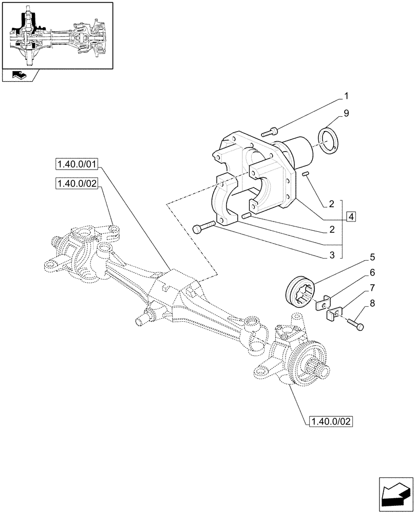 Схема запчастей Case IH FARMALL 90 - (1.40.0/05) - 4WD FRONT AXLE - SUPPORT (04) - FRONT AXLE & STEERING