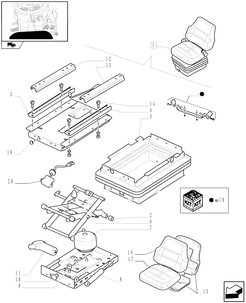 Схема запчастей Case IH FARMALL 60 - (1.92.85/08A) - DELUXE SEAT WITH AIR SUSPENSION AND RETRACTABLE BELTS - BREAKDOWN (10) - OPERATORS PLATFORM/CAB