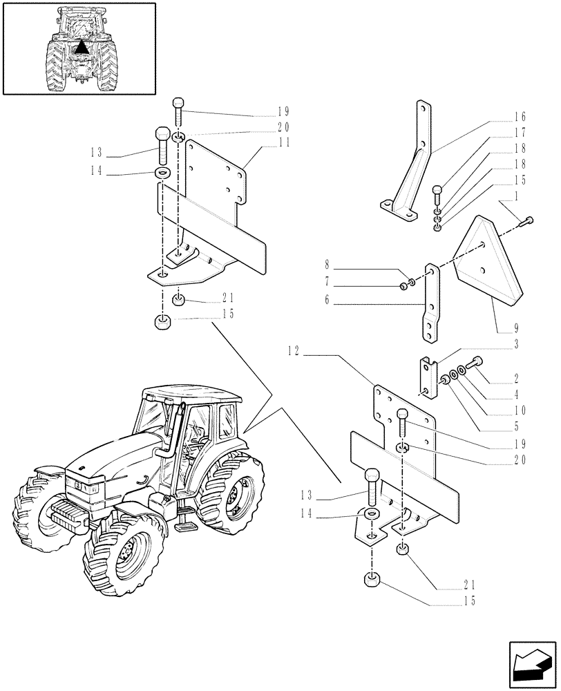 Схема запчастей Case IH JX70U - (1.99.3) - (VAR.007) NASO - RETROREFLECTOR SUPPORT (10) - OPERATORS PLATFORM/CAB