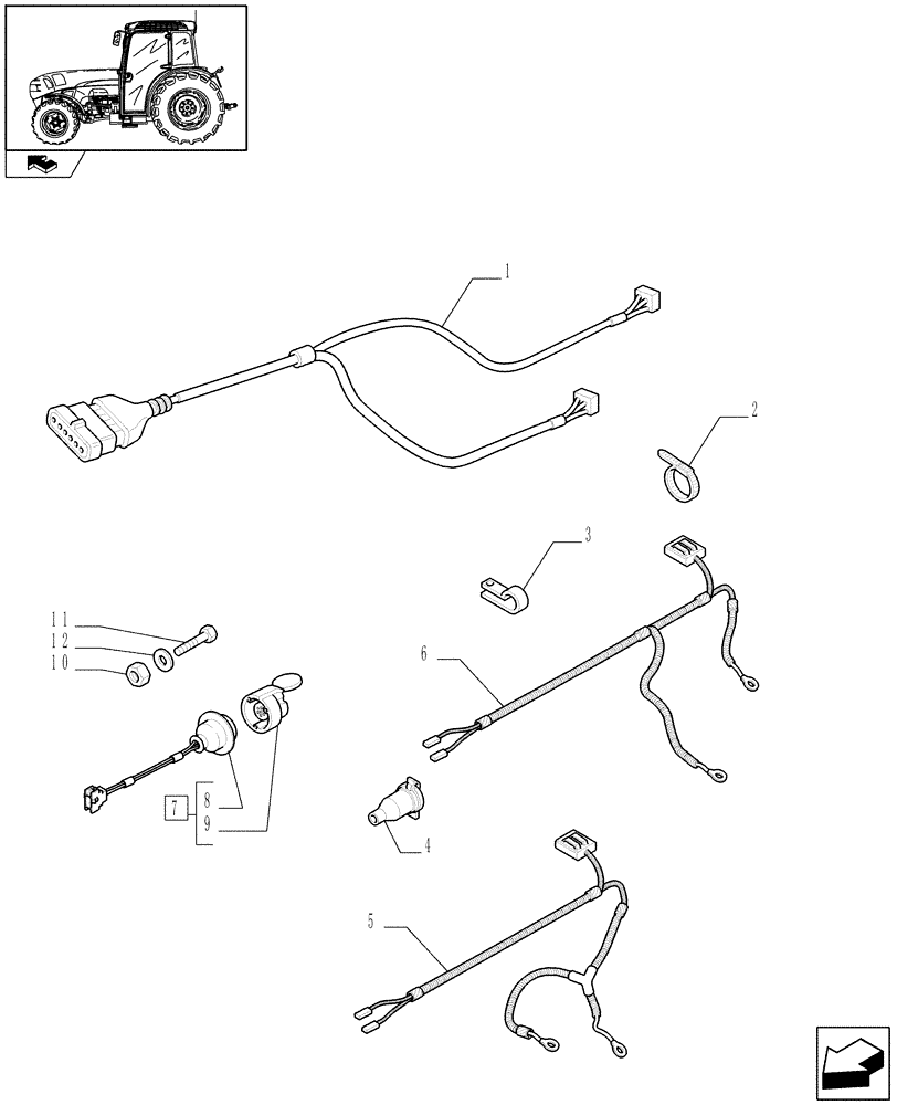 Схема запчастей Case IH FARMALL 95N - (1.75.4[03A]) - AUXILIARY CABLES - D7061 (06) - ELECTRICAL SYSTEMS