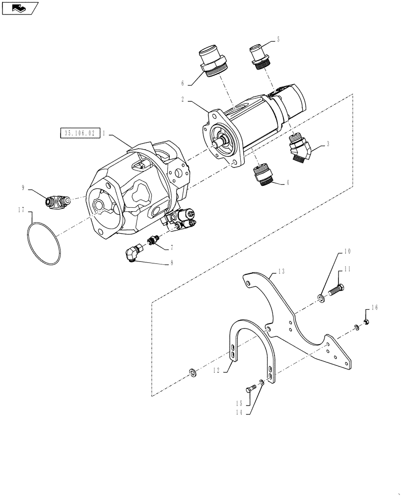 Схема запчастей Case IH QUADTRAC 450 - (35.106.03[01]) - STANDARD HYDYRAULIC PUMP ASSEMBLY (35) - HYDRAULIC SYSTEMS