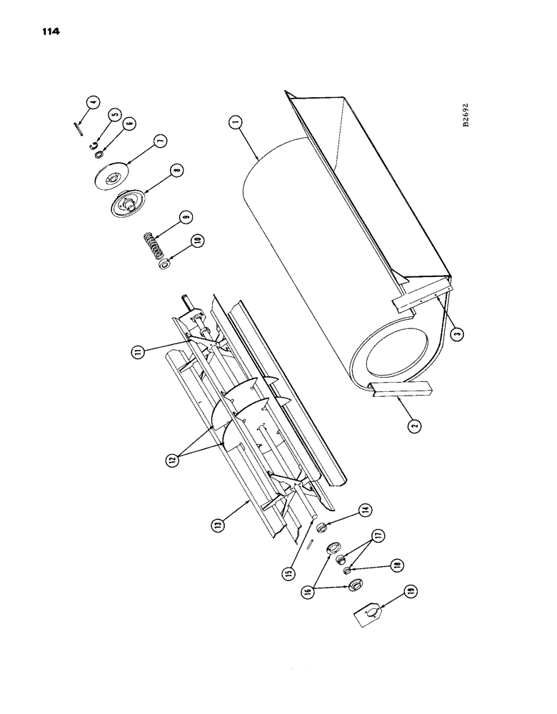 Схема запчастей Case IH 1660 - (114) - FAN AND FAN HOUSING, SLOW FAN SPEED ATTACHMENT, HIGH FAN SPEED ATTACHMENT (74) - CLEANING