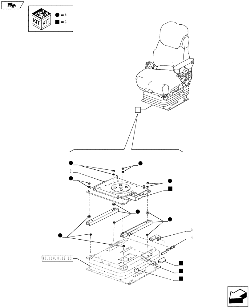 Схема запчастей Case IH PUMA 170 - (90.120.0102[02]) - DELUXE HEATED SEMI-ACTIVE SUSPENSION - BREAKDOWN (VAR.728319-728679) (90) - PLATFORM, CAB, BODYWORK AND DECALS