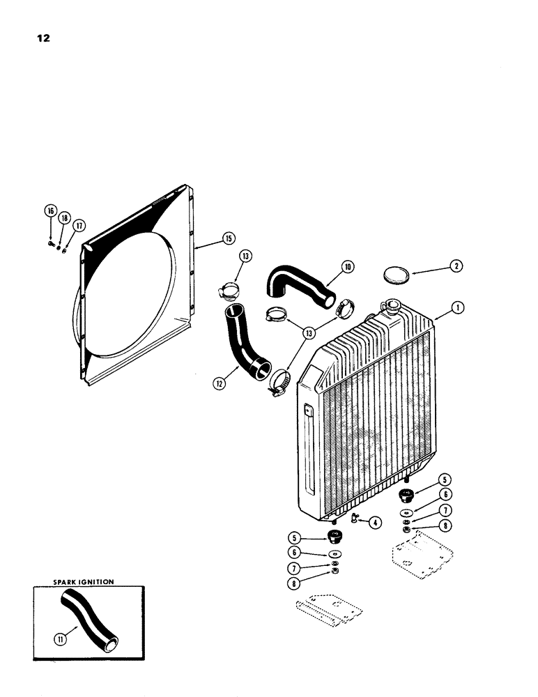 Схема запчастей Case IH 970 - (012) - RADIATOR, (401B) DIESEL AND (377B) SPARK IGNITION ENGINES (02) - ENGINE