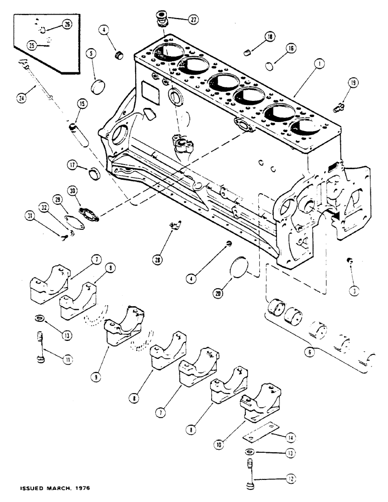 Схема запчастей Case IH 1175 - (026) - (451B) TURBO DIESEL ENGINE, CYLINDER BLOCK ASSEMBLY, FIRST USED ENGINE SERIAL NUMBER 2555990 (02) - ENGINE