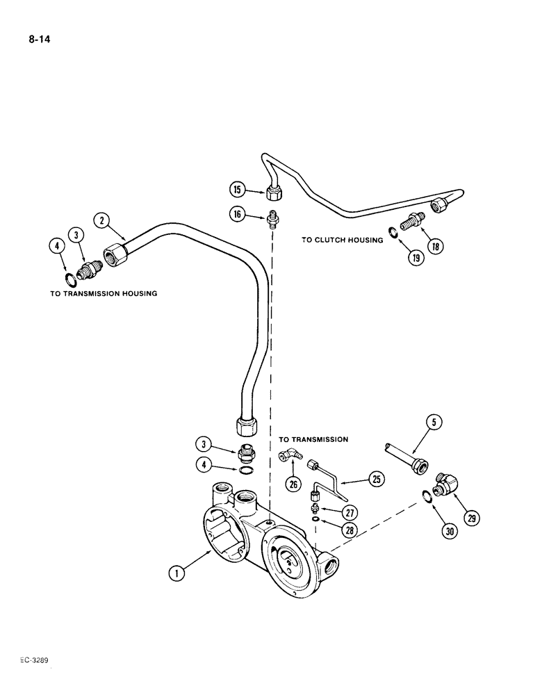 Схема запчастей Case IH 1896 - (8-14) - TRANSMISSION LUBRICATION TUBES, WITH POWER SHIFT (08) - HYDRAULICS