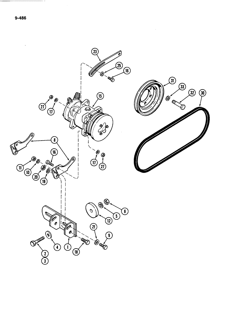 Схема запчастей Case IH 4494 - (9-486) - AIR CONDITIONING, SANKO-SANDEN COMPRESSOR MOUNTING, P.I.N. 8866632 AND AFTER (09) - CHASSIS/ATTACHMENTS