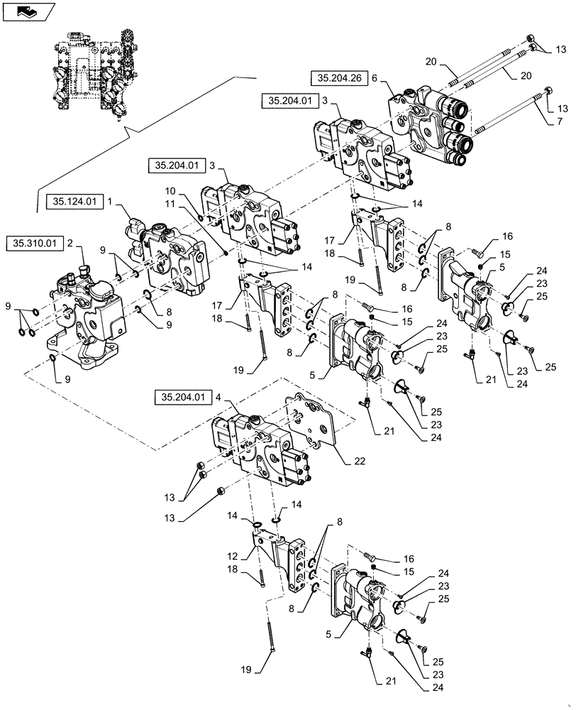 Схема запчастей Case IH MAGNUM 225 - (35.204.23) - REMOTE HYDRAULIC VALVE 3 STACK - ASN ZCRH01492 (35) - HYDRAULIC SYSTEMS