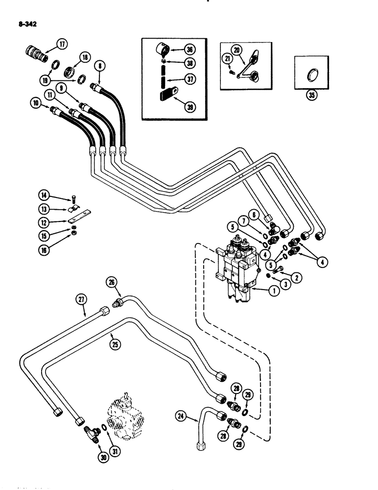 Схема запчастей Case IH 2294 - (8-342) - REMOTE HYDRAULICS, VALVE, HOSES AND COUPLINGS, 2 CIRCUIT SYSTEM WITHOUT LOAD CHECK (08) - HYDRAULICS