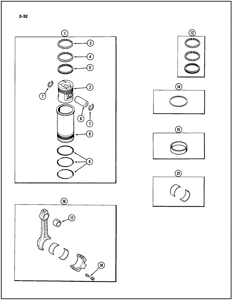 Схема запчастей Case IH 2094 - (2-32) - PISTON AND SLEEVE ASSEMBLY, 504BD DIESEL ENGINE (02) - ENGINE