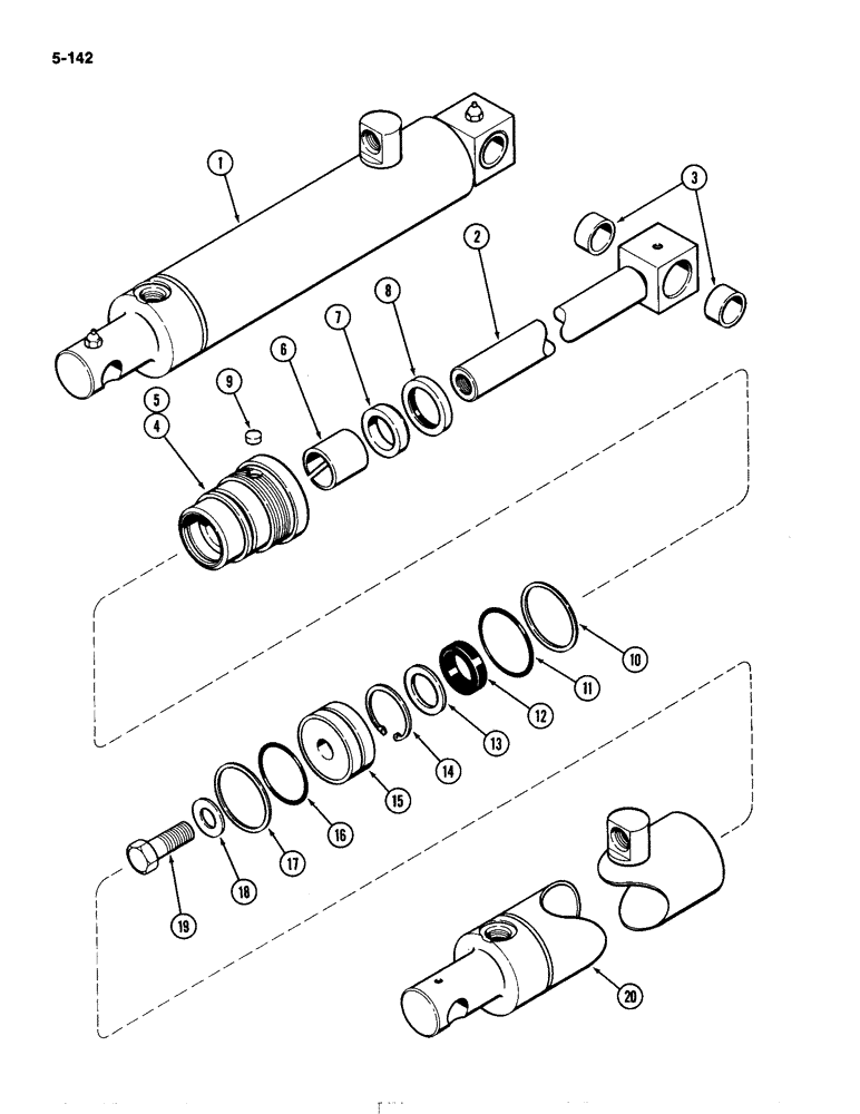 Схема запчастей Case IH 4490 - (5-142) - FRONT STEERING CYLINDER, 2-1/2" (63.5 MM) DIA. X 9-7/8" (250.83 MM) STROKE, P.I.N. 8860322 & AFTER (05) - STEERING