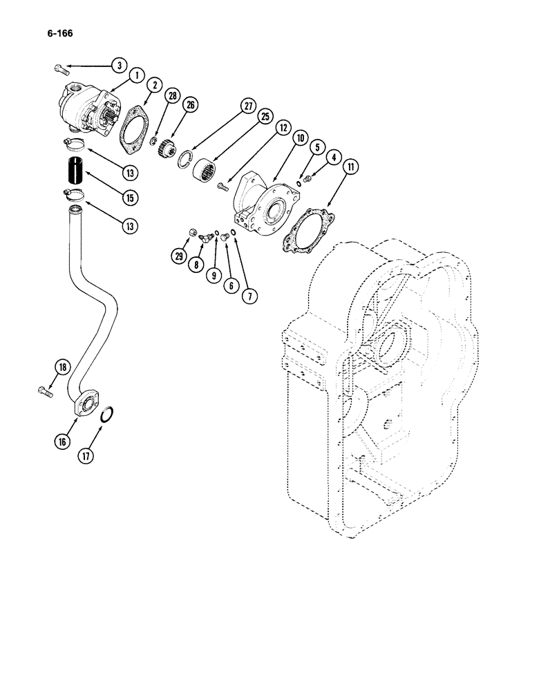 Схема запчастей Case IH 4994 - (6-166) - TRANSMISSION REAR HOUSING, HYDRAULIC PUMP (06) - POWER TRAIN