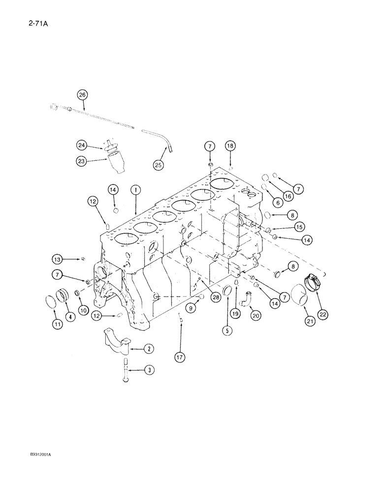 Схема запчастей Case IH 7130 - (2-071A) - CYLINDER BLOCK, 6T-830 ENGINE, BLOCK W/12 PISTON COOLING NOZZLES, ENGINE S/N 44823528 AND AFTER (02) - ENGINE