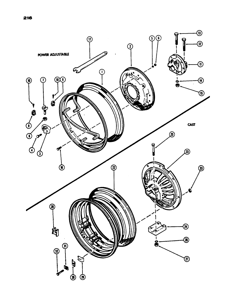 Схема запчастей Case IH 430 - (216) - POWER ADJUSTED REAR WHEELS, CAST REAR WHEELS, PRIOR TO S/N 8262800 (06) - POWER TRAIN