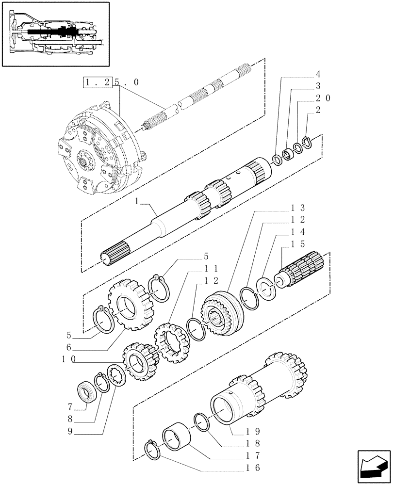 Схема запчастей Case IH JX1095N - (1.28.1/03) - (VAR.118) SPLITTER 32X16 (30KM/H) - CLUTCH SHAFT, GEARS AND SYNCH. (03) - TRANSMISSION