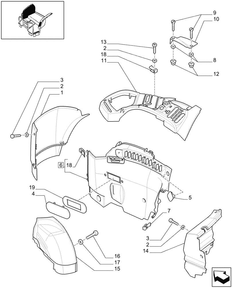 Схема запчастей Case IH MXU130 - (1.93.0[01]) - CONTROLS COVER (L/CAB) - C5684 (10) - OPERATORS PLATFORM/CAB