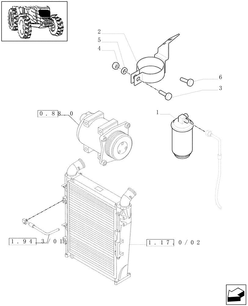 Схема запчастей Case IH MAXXUM 110 - (1.17.2/01[01]) - CONDENSER AND DEHYDRATING FILTER FOR AIR CONDITIONING - C6663 (02) - ENGINE EQUIPMENT