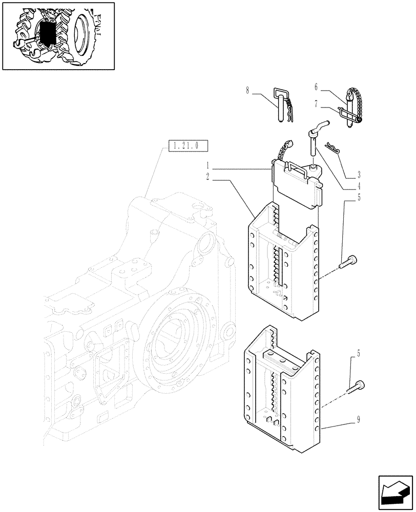 Схема запчастей Case IH MAXXUM 100 - (1.89.5/07) - SLIDER TOW HOOK WITH FIXED COUPLING C AND D3 LESS SWINGING DRAWBAR (ITALY) (VAR.331954-332954) (09) - IMPLEMENT LIFT