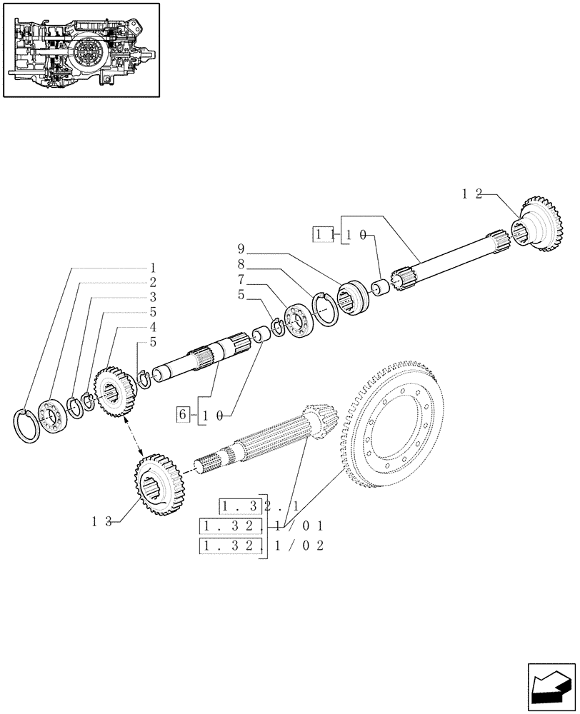 Схема запчастей Case IH MAXXUM 130 - (1.80.1/04[01]) - SYNCHRONIZED POWER TAKE-OFF - SHAFTS AND GEARS (VAR.330802-331802-332802) (07) - HYDRAULIC SYSTEM