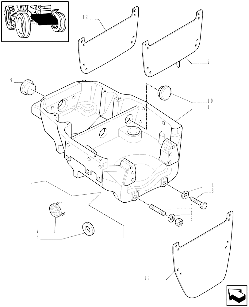 Схема запчастей Case IH MAXXUM 110 - (1.21.1/01) - 2WD SUPPORT FOR FRONT AXLE (VAR.330406-330407) (03) - TRANSMISSION