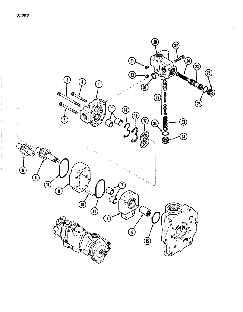 Схема запчастей Case IH 4894 - (8-292) - TRIPLE HYDRAULIC PUMP ASSEMBLY, GEAR PUMP SECTION (08) - HYDRAULICS