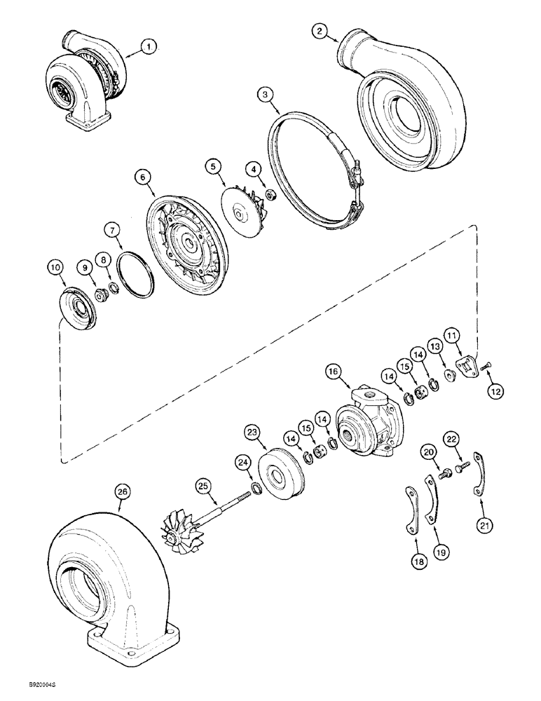 Схема запчастей Case IH 9330 - (2-026) - TURBOCHARGER ASSEMBLY, 6T-830 ENGINE, 6TA-830 ENGINE, PRIOR TO S/N JEE0036501 (02) - ENGINE