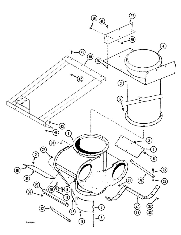 Схема запчастей Case IH 1688 - (9E-22) - LOWER GRAIN TANK, UNLOADER HOUSING (17) - GRAIN TANK & UNLOADER