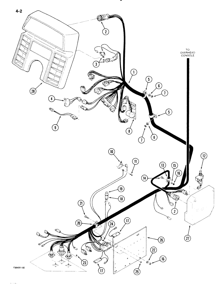 Схема запчастей Case IH STEIGER - (4-002) - LOWER CAB HARNESS, PRIOR TO P.I.N. 17900270 (04) - ELECTRICAL SYSTEMS