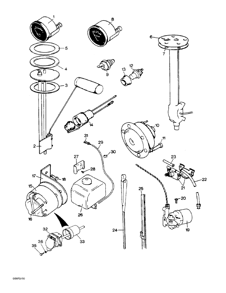 Схема запчастей Case IH 1212 - (4-12) - GAUGES, HORN, WIPER AND TRAILER SOCKETS, TRACTORS FOR EUROPE ONLY (04) - ELECTRICAL SYSTEMS