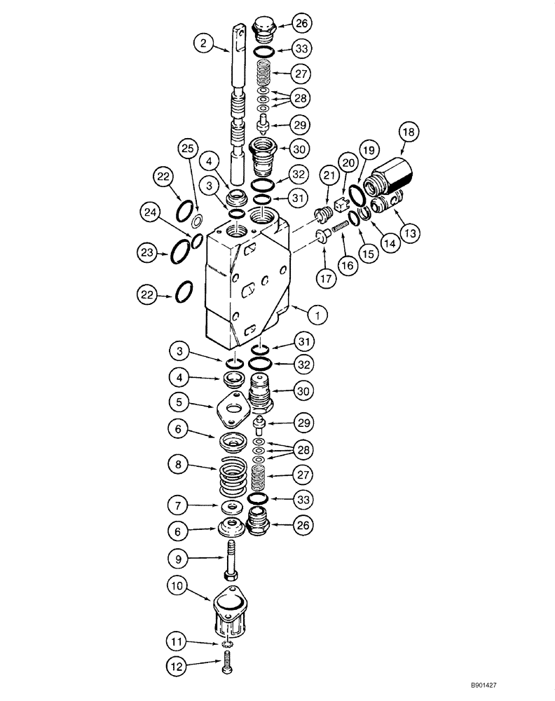 Схема запчастей Case IH 1840 - (08-38) - VALVE, CONTROL - BACKHOE (KONTAK), D100, D100XR (08) - HYDRAULICS