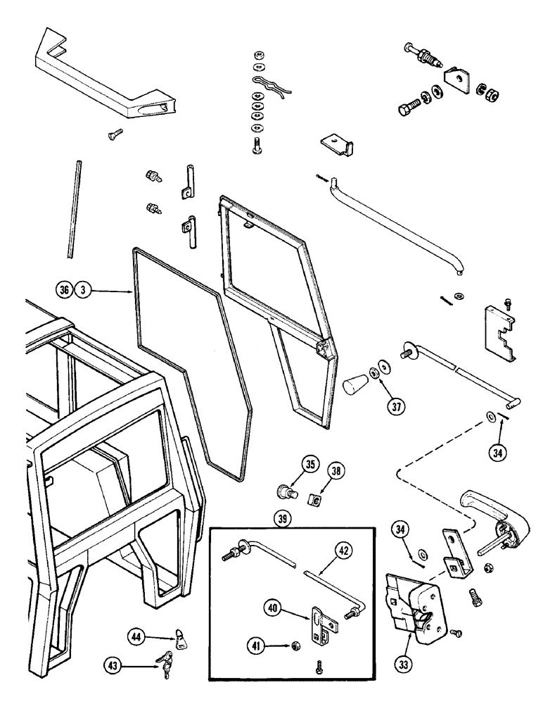 Схема запчастей Case IH 1690 - (P05-3) - CAB, DOOR AND LATCH (10) - OPERATORS PLATFORM/CAB