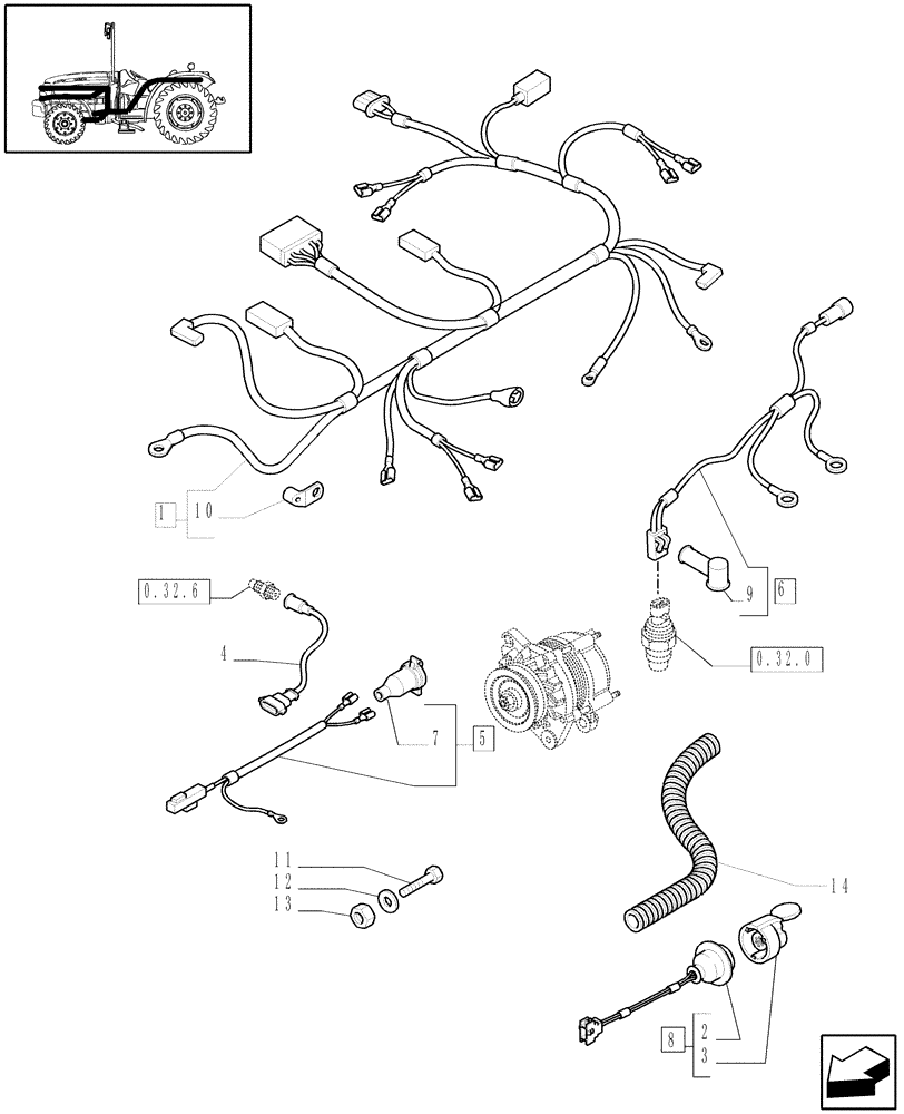 Схема запчастей Case IH JX1070N - (1.75.4/01[03]) - AUXILIARY CABLES - W/CAB (06) - ELECTRICAL SYSTEMS