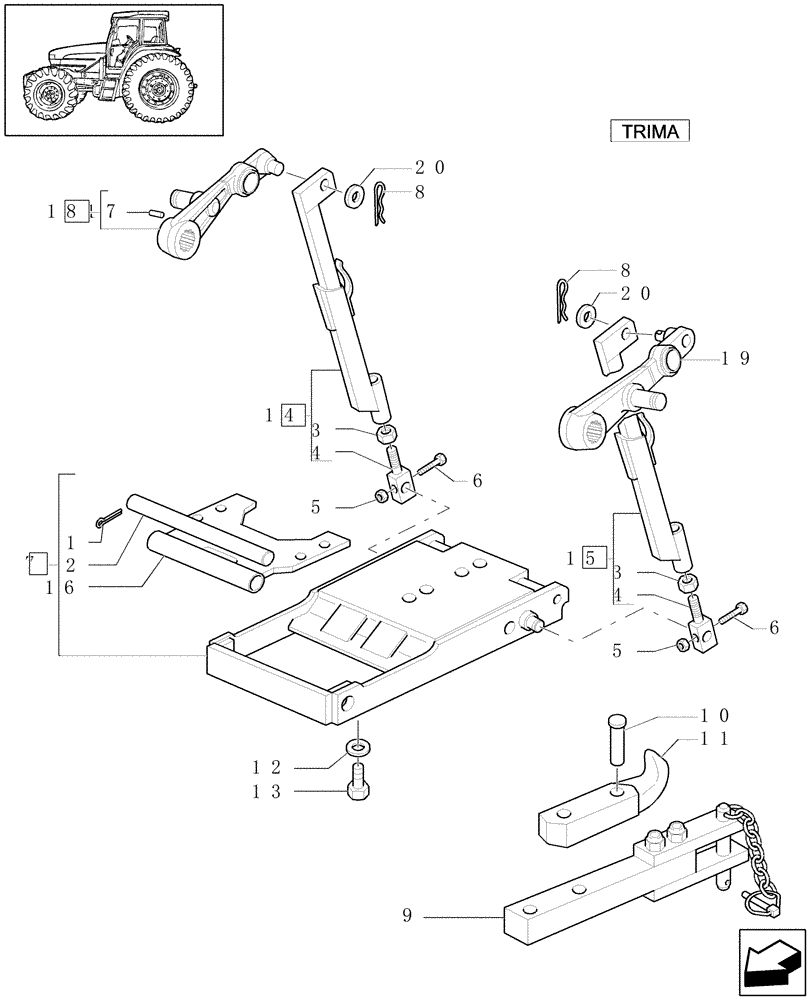 Схема запчастей Case IH JX1090U - (1.89.3/02[03]) - (VAR.929) TOW HOOK AND BAR (PICK-UP) - ARMS, BRACKETS, SUPPORTS (09) - IMPLEMENT LIFT