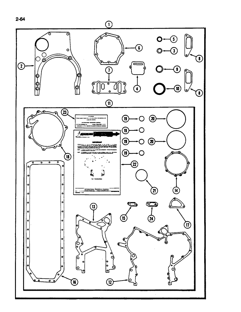 Схема запчастей Case IH 1822 - (2-64) - GASKET KIT, D466 AND < 1DT466C DIESEL ENGINE (01) - ENGINE