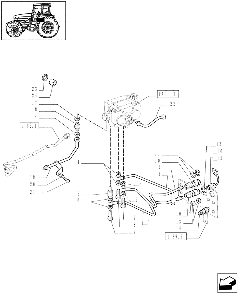 Схема запчастей Case IH JX1090U - (1.82.7[06]) - SINGLE-DOUBLE EFFECT DISTRIBUTOR - PIPES AND QUICK COUPLINGS - D5631 (07) - HYDRAULIC SYSTEM