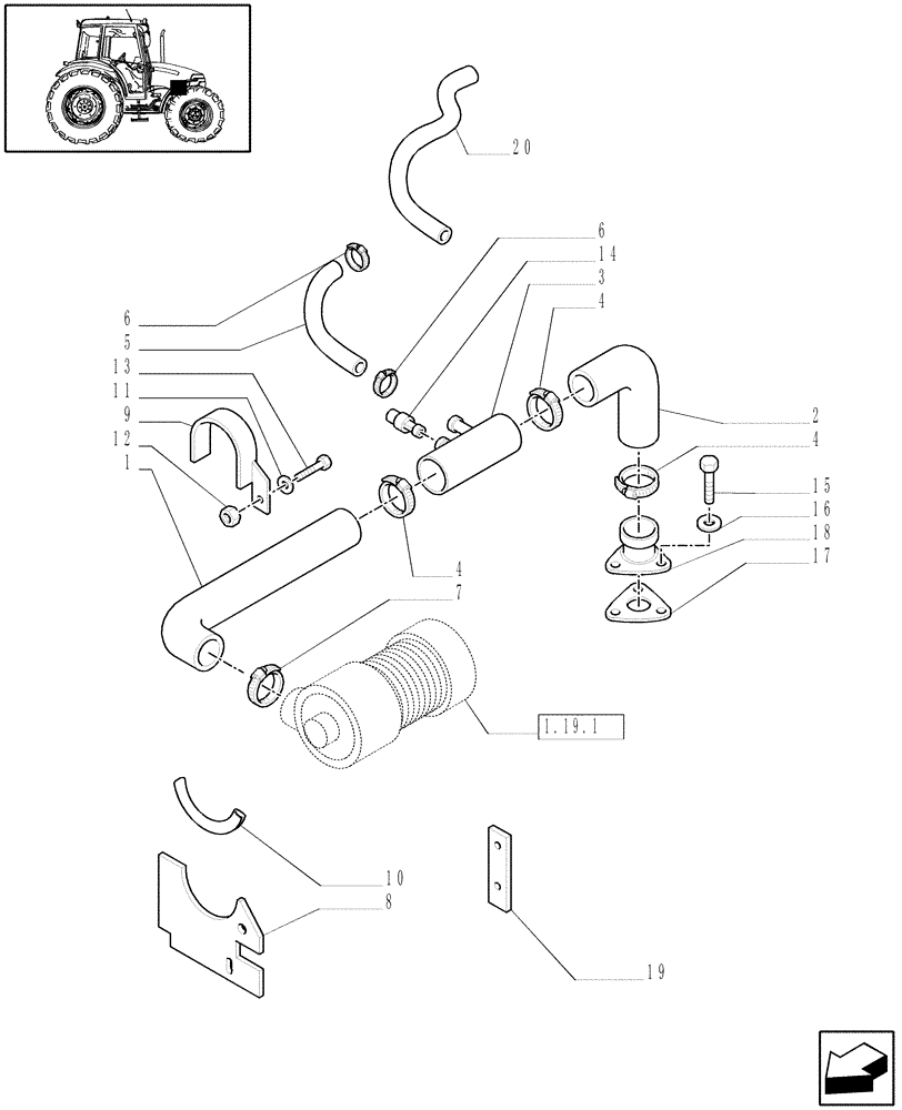 Схема запчастей Case IH JX60 - (1.19.7[01]) - AIR CLEANER PIPING (02) - ENGINE EQUIPMENT