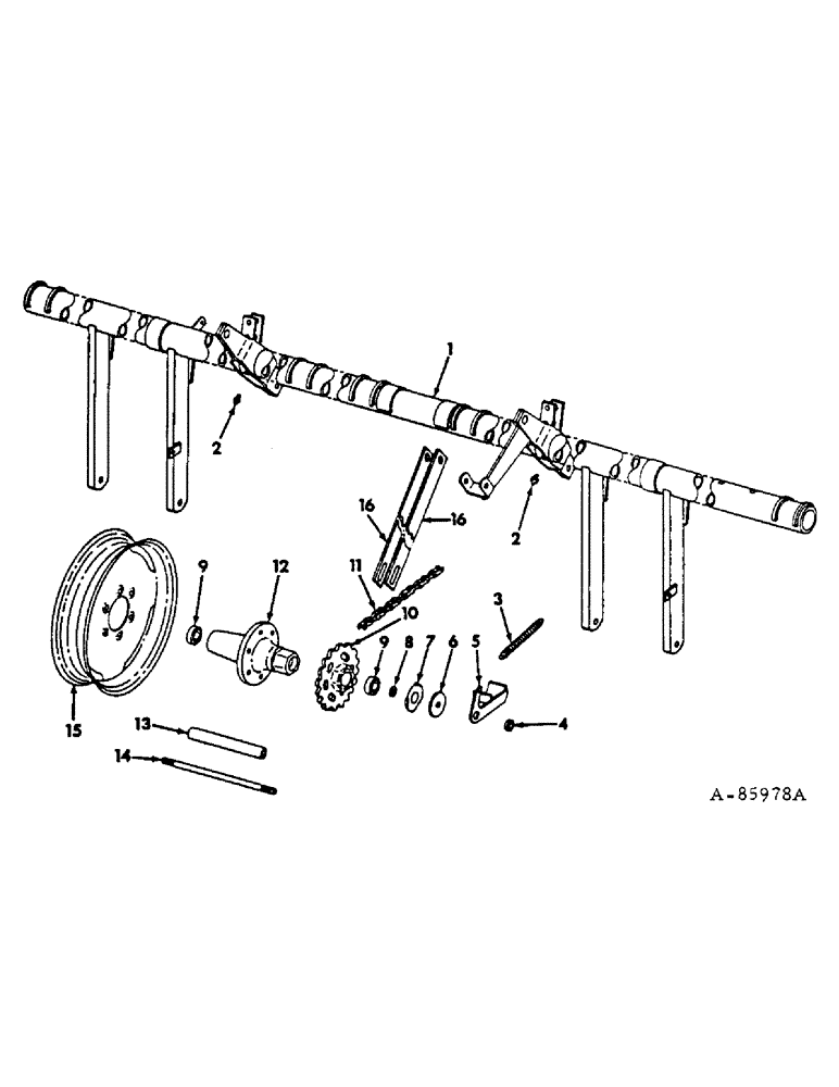 Схема запчастей Case IH 56-SERIES - (N-25) - FRAME AND WHEEL, FOR 6-ROW PLANTERS, FOR 36 AND 38 IN. ROW SPACING, BUILT 1966 TO 1975 