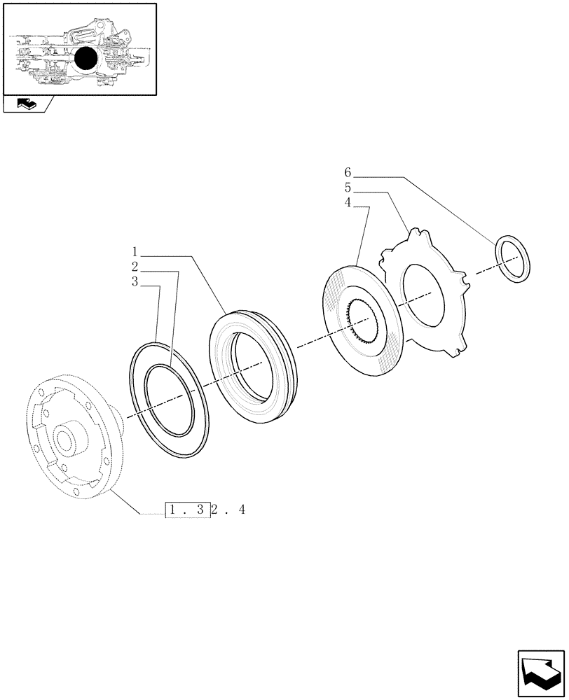 Схема запчастей Case IH MAXXUM 140 - (1.32.6) - HYDRAULIC DIFFERENTIAL LOCK - PISTON AND CLUTCH PLATES (03) - TRANSMISSION